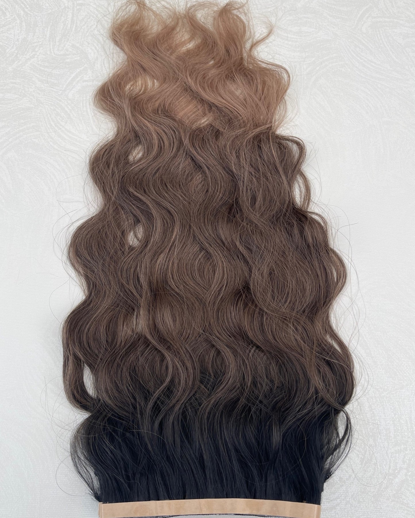 26” 210g Tape-In Weft Bio-Protein Fibre Wavy Ombre Brown