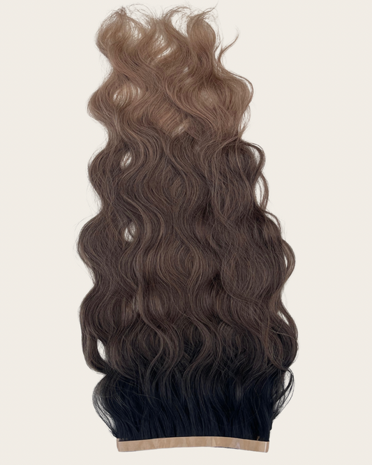 26” 210g Tape-In Weft Bio-Protein Fibre Wavy Ombre Brown