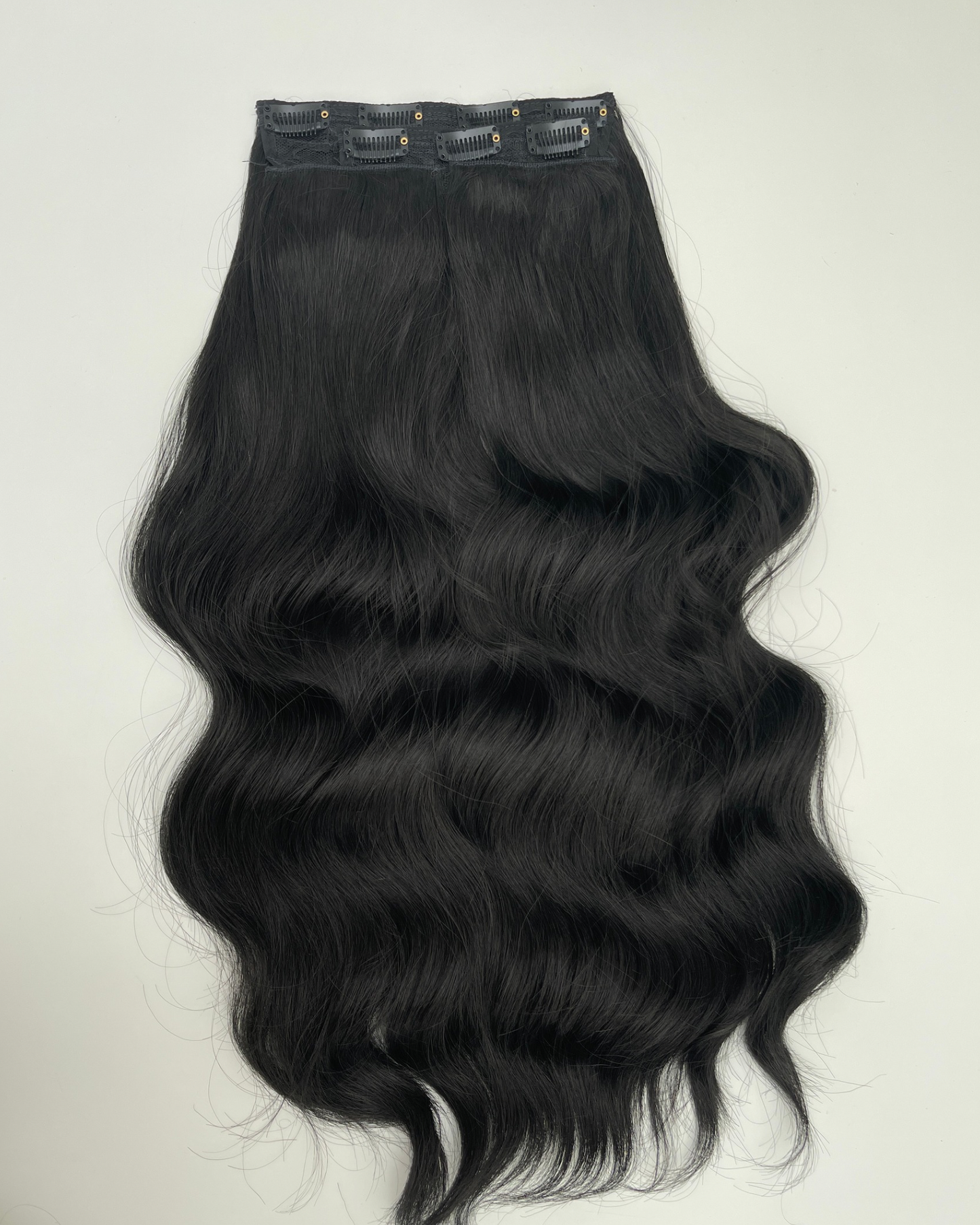 24’ Wavy 220g Bio-Protein Fibre Clip-in Hair Extensions - Jet Black