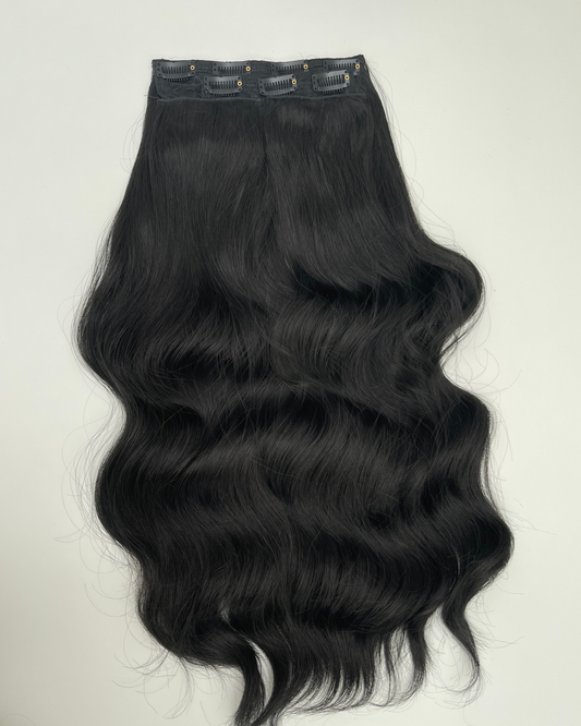 24’ Wavy 220g Bio-Protein Fibre Clip-in Hair Extensions - Jet Black